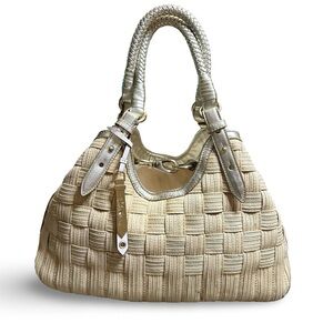 Cole Haan GENEVIEVE Triangle Silver Leather & basket
Woven Canvas Tote